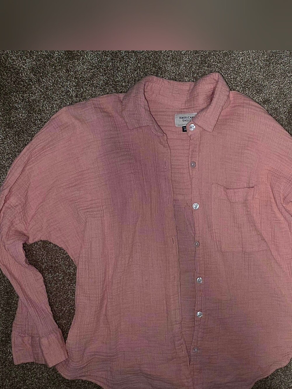 American Eagle Outfitters Women's Dusty Pink Lightweight Button-Down Shirt